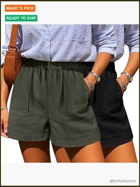 Women's Linen Shorts Elastic Waist Casual Pull-On Summer Beach Shorts